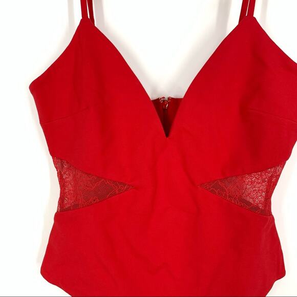 Lovers + Friends x Revolve Kerrie Bodysuit Cherry Red Women’s XXS Lace Cut Out - Picture 10 of 12